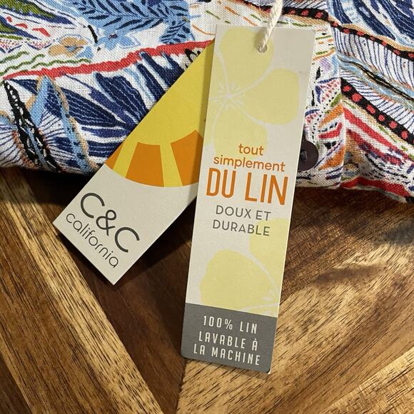 C&C California Shirt Dress Linen Botanical Button Up Short Sleeve Small New‎ - Picture 4 of 8